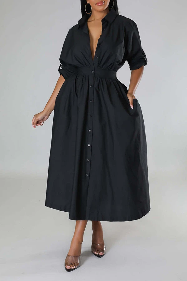 Stylish Ruched Elastic Waist Shirt Dress 11 Stylish Ruched Elastic Waist Shirt Dress - Image 11