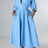 Stylish Ruched Elastic Waist Shirt Dress