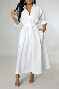 Stylish Ruched Elastic Waist Shirt Dress 20 Stylish Ruched Elastic Waist Shirt Dress -Acorpstyle XTY5065 WH 4