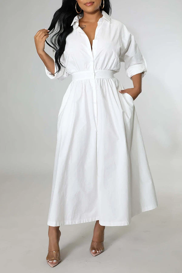 Stylish Ruched Elastic Waist Shirt Dress 7 Stylish Ruched Elastic Waist Shirt Dress - Image 7