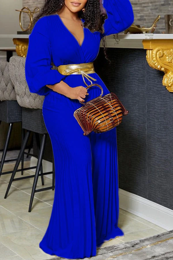 Self Tie Pleated Wide Leg Jumpsuit 4 Self Tie Pleated Wide Leg Jumpsuit - Image 4