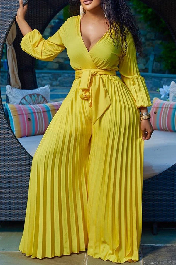 Self Tie Pleated Wide Leg Jumpsuit 1 Self Tie Pleated Wide Leg Jumpsuit