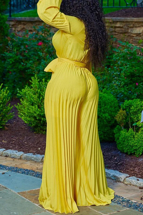 Self Tie Pleated Wide Leg Jumpsuit 2 Self Tie Pleated Wide Leg Jumpsuit - Image 2