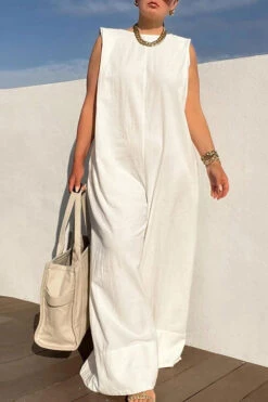 Cozy Sleeveless Wide Leg Jumpsuit -Acorpstyle XTY5172 WH 4
