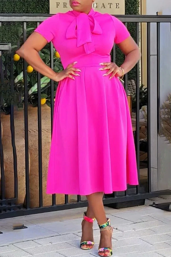 Elegant Self Tie Neck Swing Midi Dress 2 Elegant Self Tie Neck Swing Midi Dress - Image 2