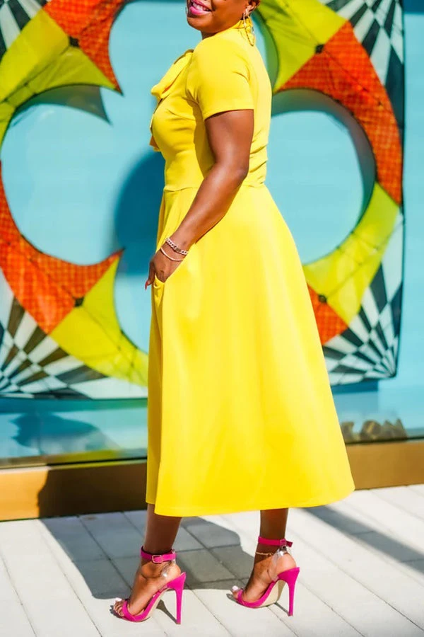 Elegant Self Tie Neck Swing Midi Dress 4 Elegant Self Tie Neck Swing Midi Dress - Image 4