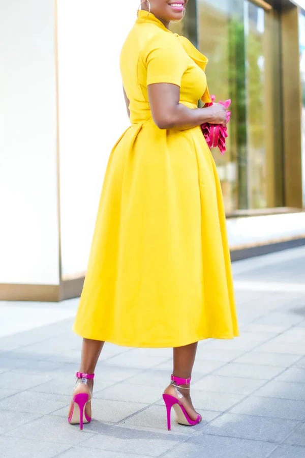 Elegant Self Tie Neck Swing Midi Dress 5 Elegant Self Tie Neck Swing Midi Dress - Image 5