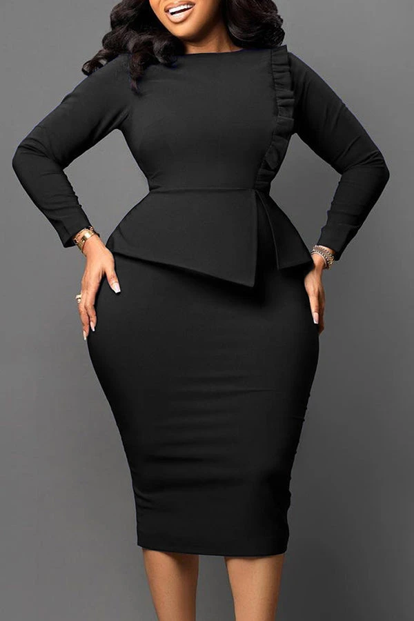 Elegant Frill Trim Bodycon Dress 3 Elegant Frill Trim Bodycon Dress - Image 3