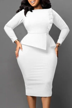 Elegant Frill Trim Bodycon Dress 17 Elegant Frill Trim Bodycon Dress -Acorpstyle XTY5320 WH 2