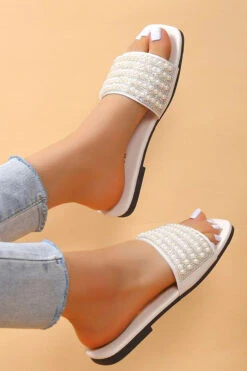 Pearl Decor Flat Slider Slippers 12 Pearl Decor Flat Slider Slippers -Acorpstyle XTY5475 BE 2