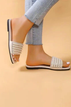 Pearl Decor Flat Slider Slippers 13 Pearl Decor Flat Slider Slippers -Acorpstyle XTY5475 BE 3