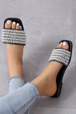 Pearl Decor Flat Slider Slippers 9 Pearl Decor Flat Slider Slippers -Acorpstyle XTY5475 BK 3