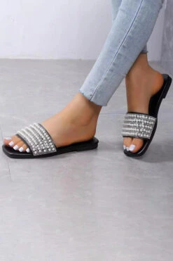 Pearl Decor Flat Slider Slippers 10 Pearl Decor Flat Slider Slippers -Acorpstyle XTY5475 BK 4