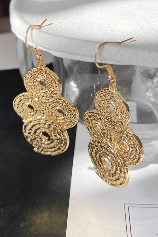 Vintage Gold Geometric Texture Earrings 2 Vintage Gold Geometric Texture Earrings - Image 2