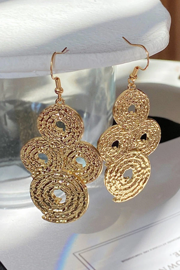 Vintage Gold Geometric Texture Earrings 4 Vintage Gold Geometric Texture Earrings - Image 4