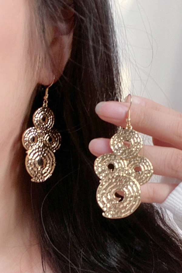 Vintage Gold Geometric Texture Earrings 5 Vintage Gold Geometric Texture Earrings - Image 5