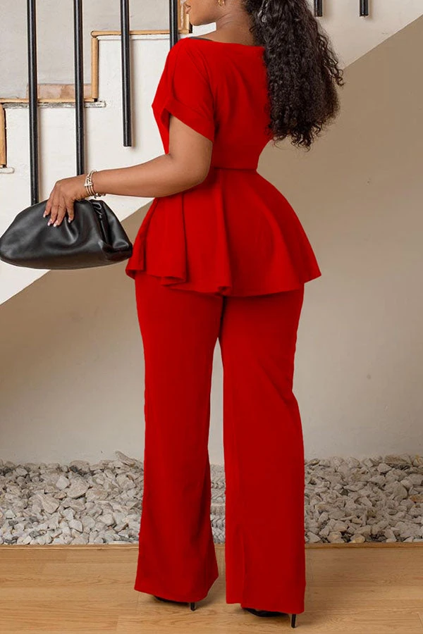 Slash Neck Belted Top & Wide Leg Pants Set 2 Slash Neck Belted Top & Wide Leg Pants Set - Image 2