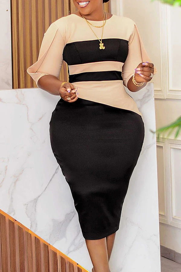 Round Neck Colorblock Midi Dress 3 Round Neck Colorblock Midi Dress - Image 3