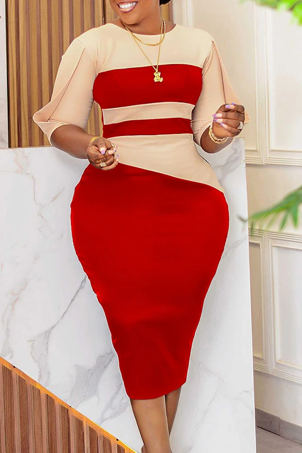 Round Neck Colorblock Midi Dress 1 Round Neck Colorblock Midi Dress