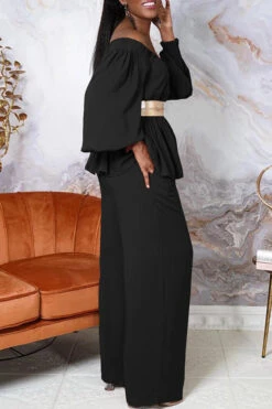 Off Shoulder Lantern Sleeve Pants Set 13 Off Shoulder Lantern Sleeve Pants Set -Acorpstyle XTY5797 BK 2