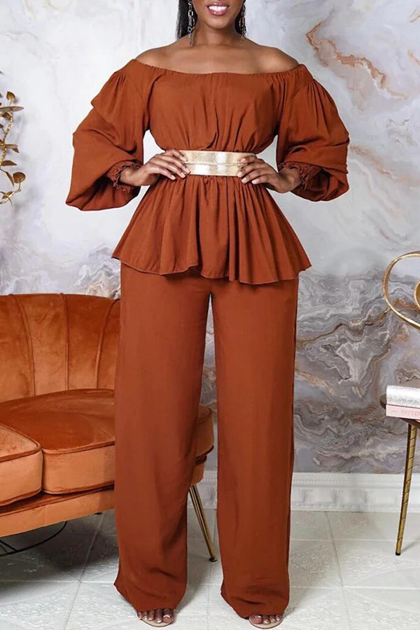 Off Shoulder Lantern Sleeve Pants Set 4 Off Shoulder Lantern Sleeve Pants Set - Image 4