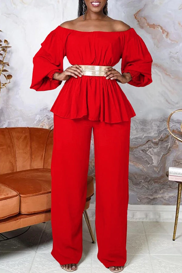 Off Shoulder Lantern Sleeve Pants Set 3 Off Shoulder Lantern Sleeve Pants Set - Image 3