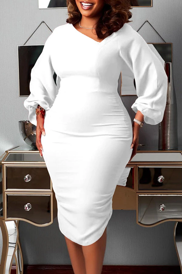 Asymmetrical Neck Lantern Sleeve Bodycon Dress 1 Asymmetrical Neck Lantern Sleeve Bodycon Dress