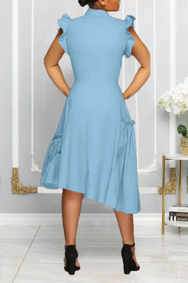 Flutter Sleeve Button Front Ruffle Dress 6 Flutter Sleeve Button Front Ruffle Dress - Image 6