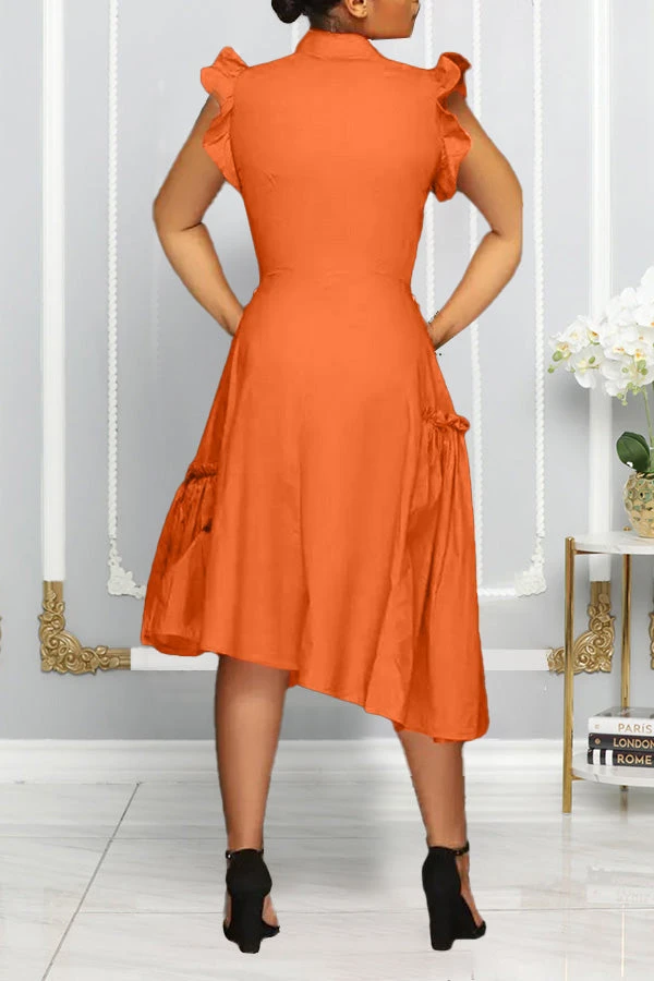 Flutter Sleeve Button Front Ruffle Dress 2 Flutter Sleeve Button Front Ruffle Dress - Image 2