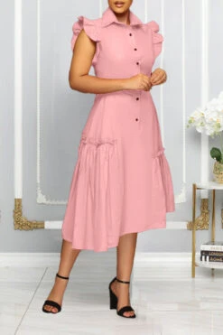 Flutter Sleeve Button Front Ruffle Dress 8 Flutter Sleeve Button Front Ruffle Dress -Acorpstyle XTY5867 PI 1