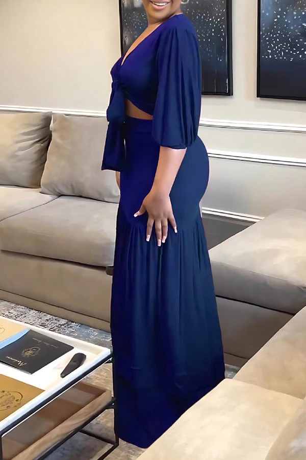 V-Neck Lantern Sleeve Top & Ruffle Hem Skirt Set 6 V-Neck Lantern Sleeve Top & Ruffle Hem Skirt Set - Image 6