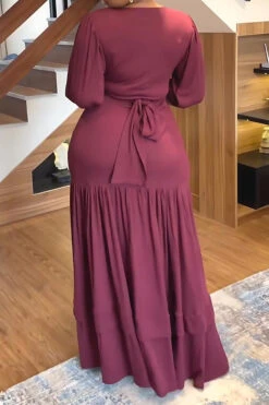 V-Neck Lantern Sleeve Top & Ruffle Hem Skirt Set 13 V-Neck Lantern Sleeve Top & Ruffle Hem Skirt Set -Acorpstyle XTY5914 PU 3