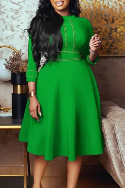 Elegant Mock Neck A-line Dress -Acorpstyle XTY5938 GR 1