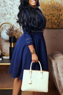 Elegant Mock Neck A-line Dress -Acorpstyle XTY5938 NB 3