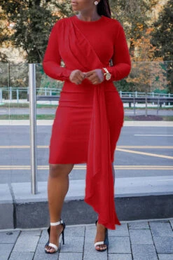 Elegant Side Draped Midi Dress 15 Elegant Side Draped Midi Dress -Acorpstyle XTY5974 RE 2