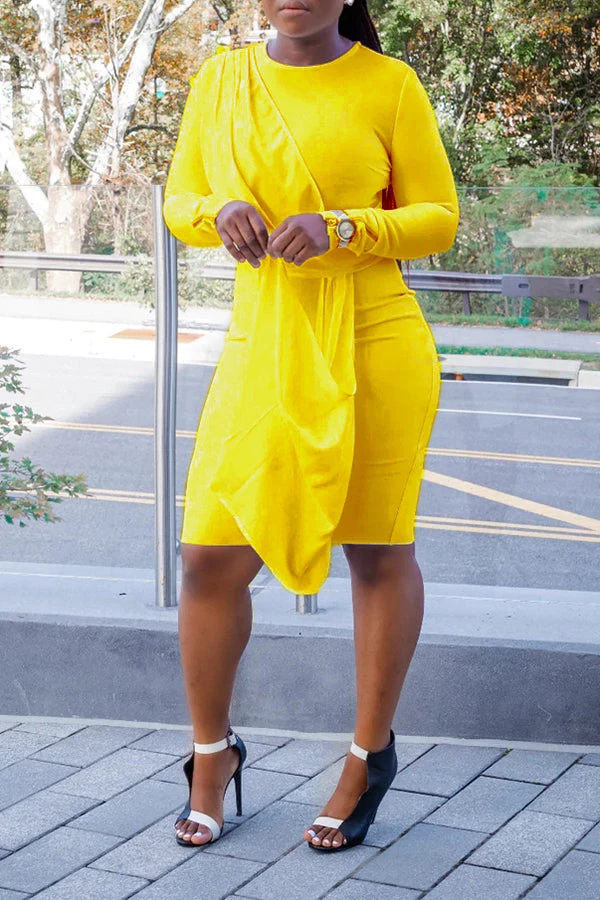 Elegant Side Draped Midi Dress 4 Elegant Side Draped Midi Dress - Image 4