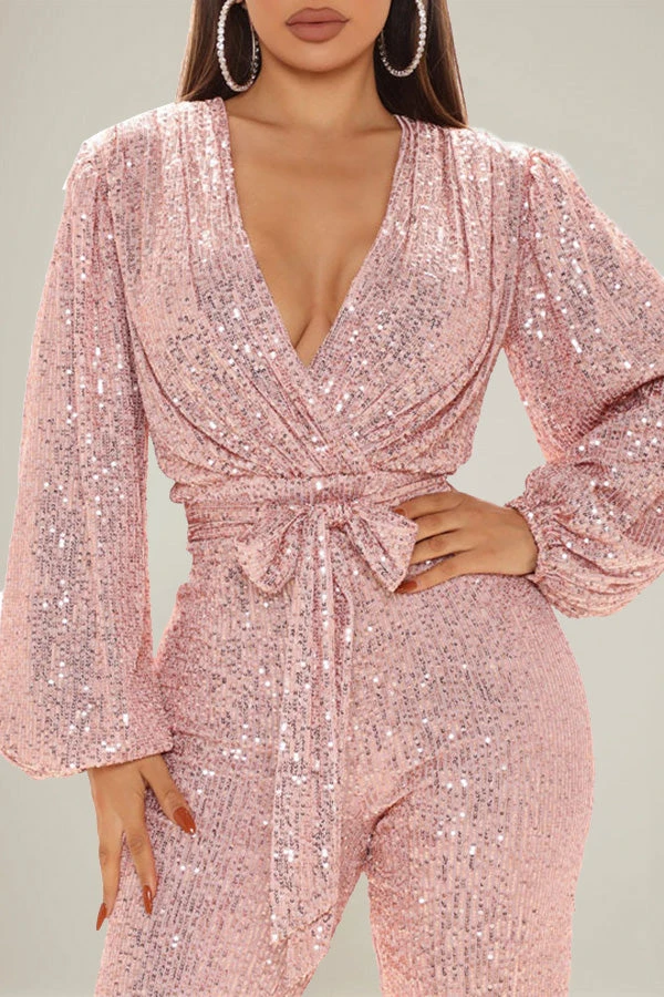 Sequin V-Neck Lantern Sleeve Jumpsuit 10 Sequin V-Neck Lantern Sleeve Jumpsuit - Image 10