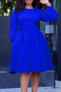 Classic Belted Lantern Sleeve A-line Dress -Acorpstyle XTY6032 RB 1