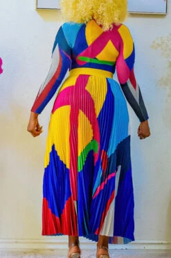 Mock Neck Colorblock Top & Pleated Skirt Set 19 Mock Neck Colorblock Top & Pleated Skirt Set -Acorpstyle XTY6066 BL 3