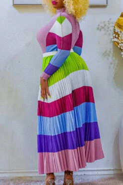 Mock Neck Colorblock Top & Pleated Skirt Set 14 Mock Neck Colorblock Top & Pleated Skirt Set -Acorpstyle XTY6066 PI 2