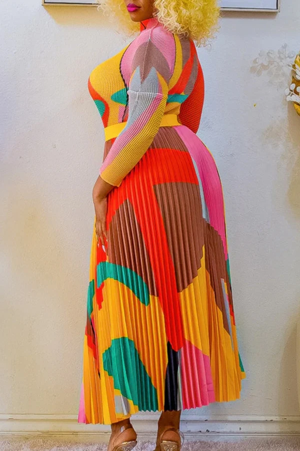 Mock Neck Colorblock Top & Pleated Skirt Set 3 Mock Neck Colorblock Top & Pleated Skirt Set - Image 3