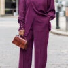 High Neck Irregular Blouse & Wide Leg Pants Set