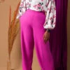 Flower Print Cowl Neck Blouse & Wide Leg Pants Set