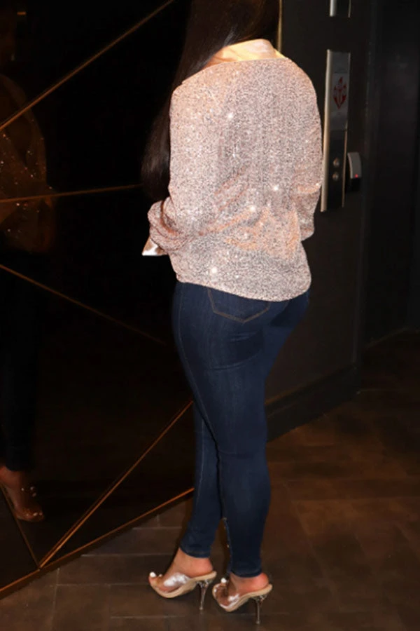 Glitter Sequin Draped Collar Blouse 4 Glitter Sequin Draped Collar Blouse - Image 4