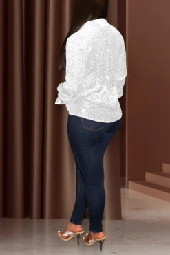 Glitter Sequin Draped Collar Blouse 17 Glitter Sequin Draped Collar Blouse -Acorpstyle XTY6116 WH 2
