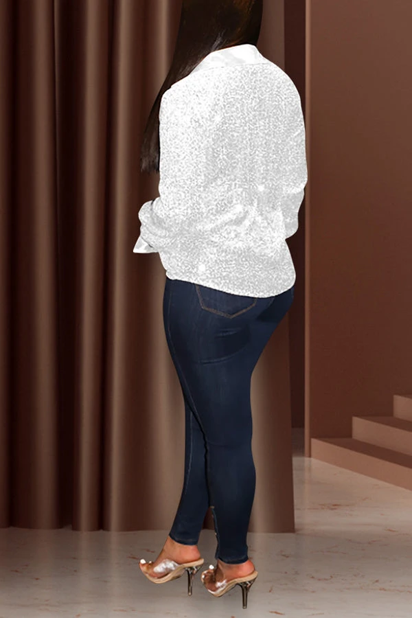 Glitter Sequin Draped Collar Blouse 7 Glitter Sequin Draped Collar Blouse - Image 7