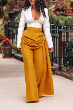 Side Draped Ruched Straight Leg Pants -Acorpstyle XTY6155 YE 2