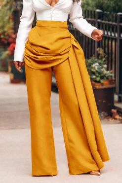 Side Draped Ruched Straight Leg Pants -Acorpstyle XTY6155 YE 4