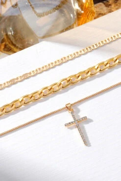 Rhinestones Cross Layered Necklace -Acorpstyle XTY6166 GO 3