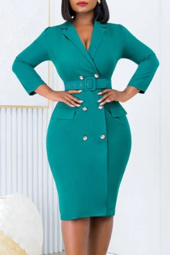 Lapel Double Breasted Belted Blazer Dress 10 Lapel Double Breasted Belted Blazer Dress -Acorpstyle XTY6242 GR 1